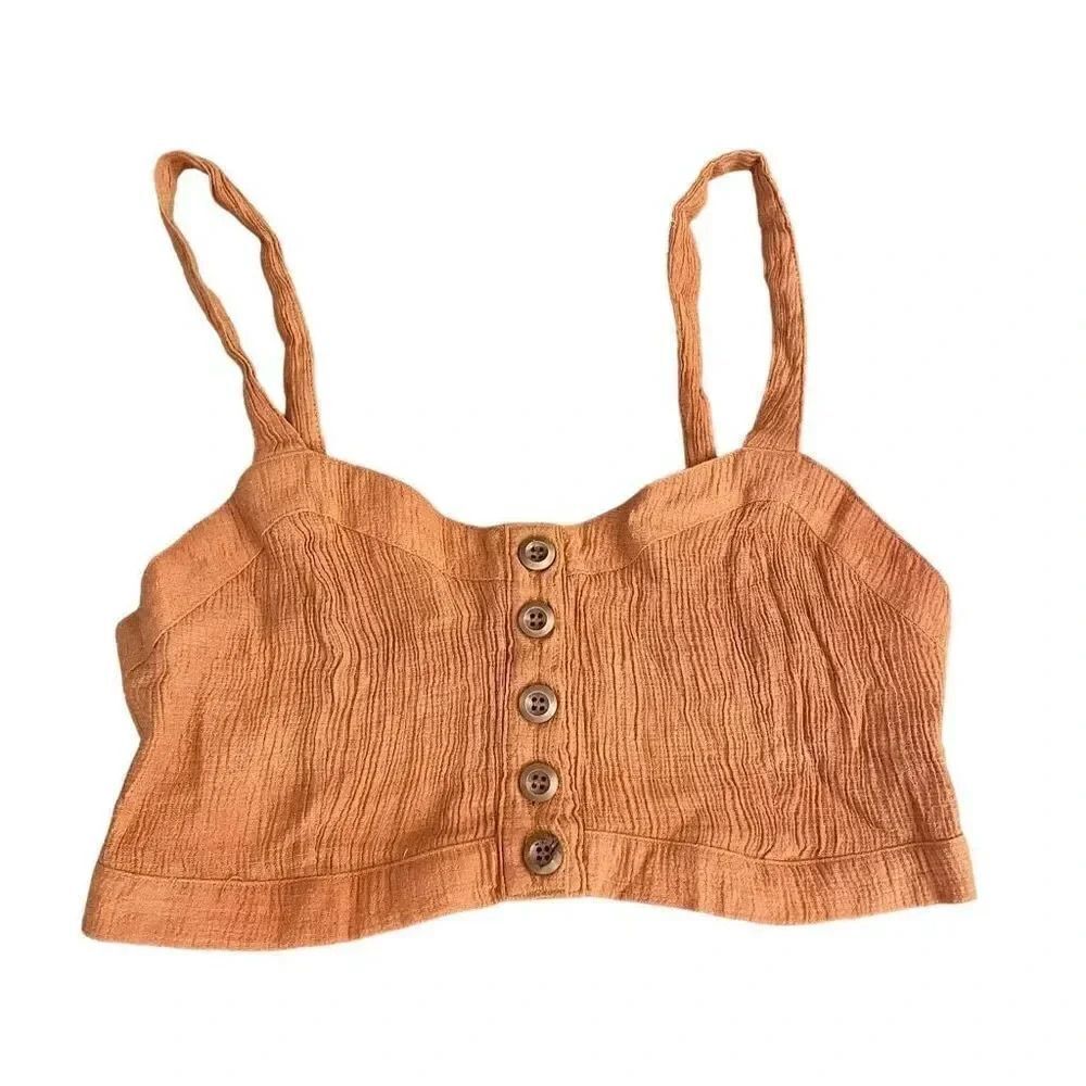 Favlux Fashion Mustard Crop Front Buttons Adjustable Straps Womens Tank Top SZ M